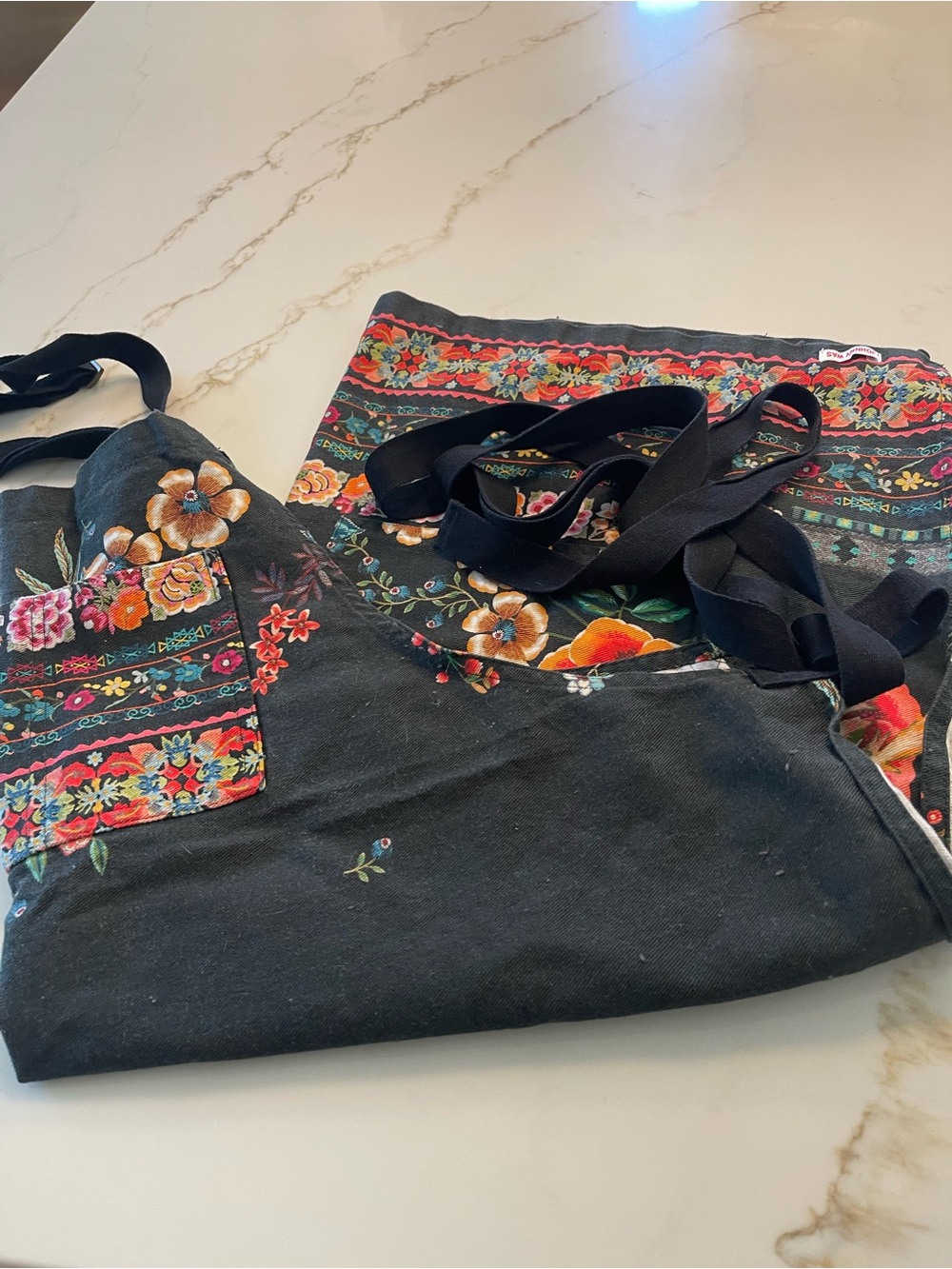 Johnny Was Black Floral Print Cotton Apron $98